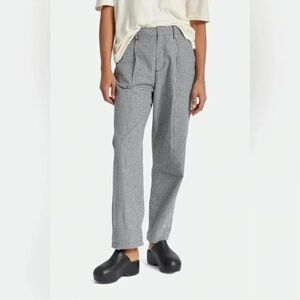 BRIXTON Victory Washed Navy Gingham Trouser Pants High Waisted Straight Leg 30